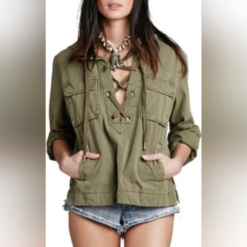 Free People Safari Hooded Pullover Lace Up Anorak